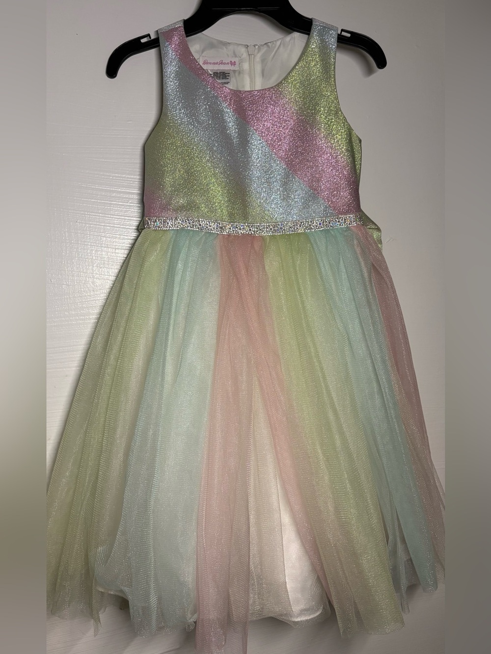 Bonnie Jean Glitter Pastel Rainbow Tulle Dress